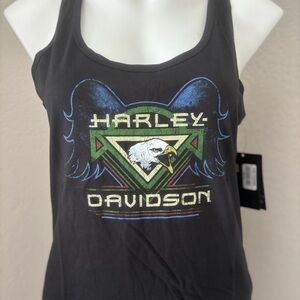 HARLEY-DAVIDSON DISTRESSED VINTAGE EAGLE Graphic Black Slim Fit Tank Top Women